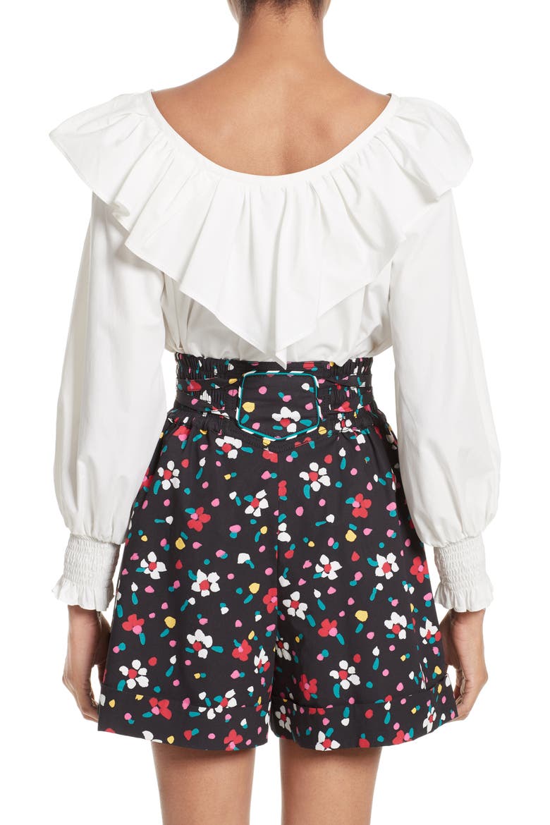 Ruffle Cotton Blouse, Alternate, color, WHITE