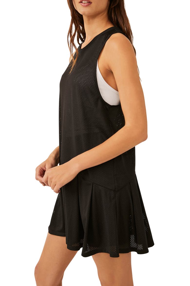 Courtside Pleated Sheer Mesh Dress, Alternate, color, BLACK