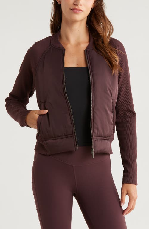 Zella Seamless Mixed Media Bomber Jacket In Burgundy