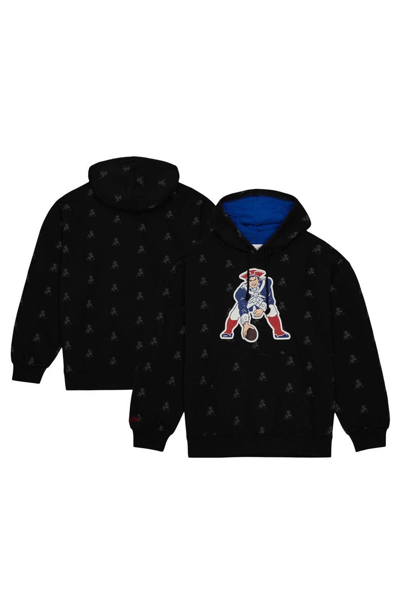 Mitchell & Ness Men's Mitchell & Ness Black New England Patriots Allover Print Fleece Pullover Hoodie, Alternate, color, Black