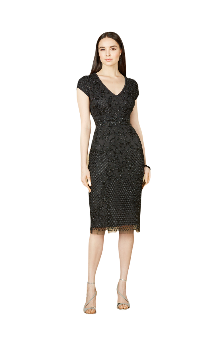 LARA New York Cap Sleeve Midi Gown, Main, color, Black