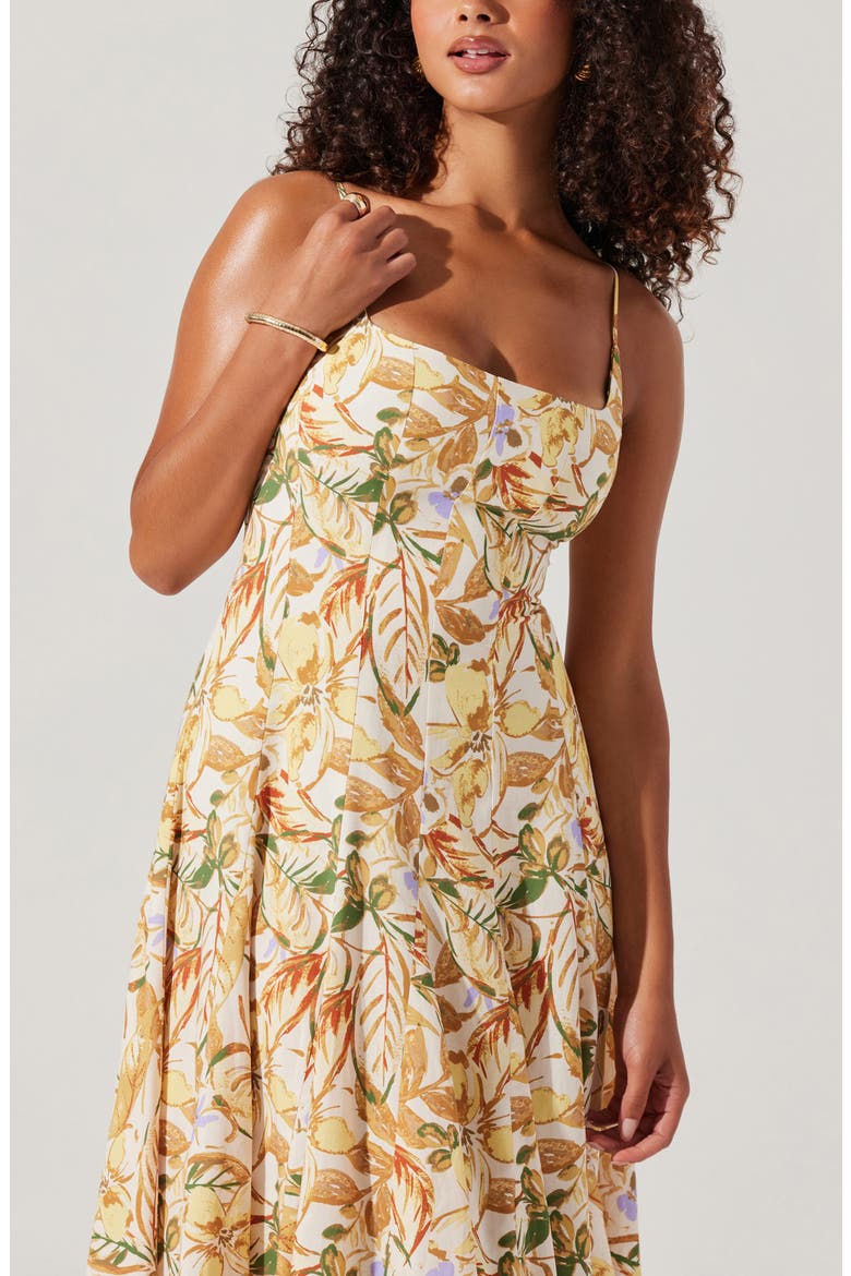 Jaleyah Floral Midi Dress, Alternate, color, MUSTARD GREEN TROPIC