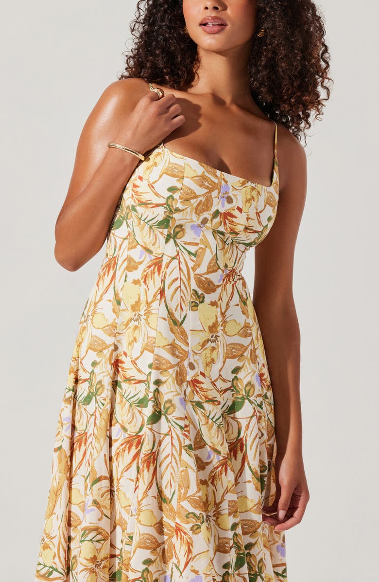 ASTR the Label Jaleyah Floral Midi Dress, Alternate, color, Mustard Green Tropic