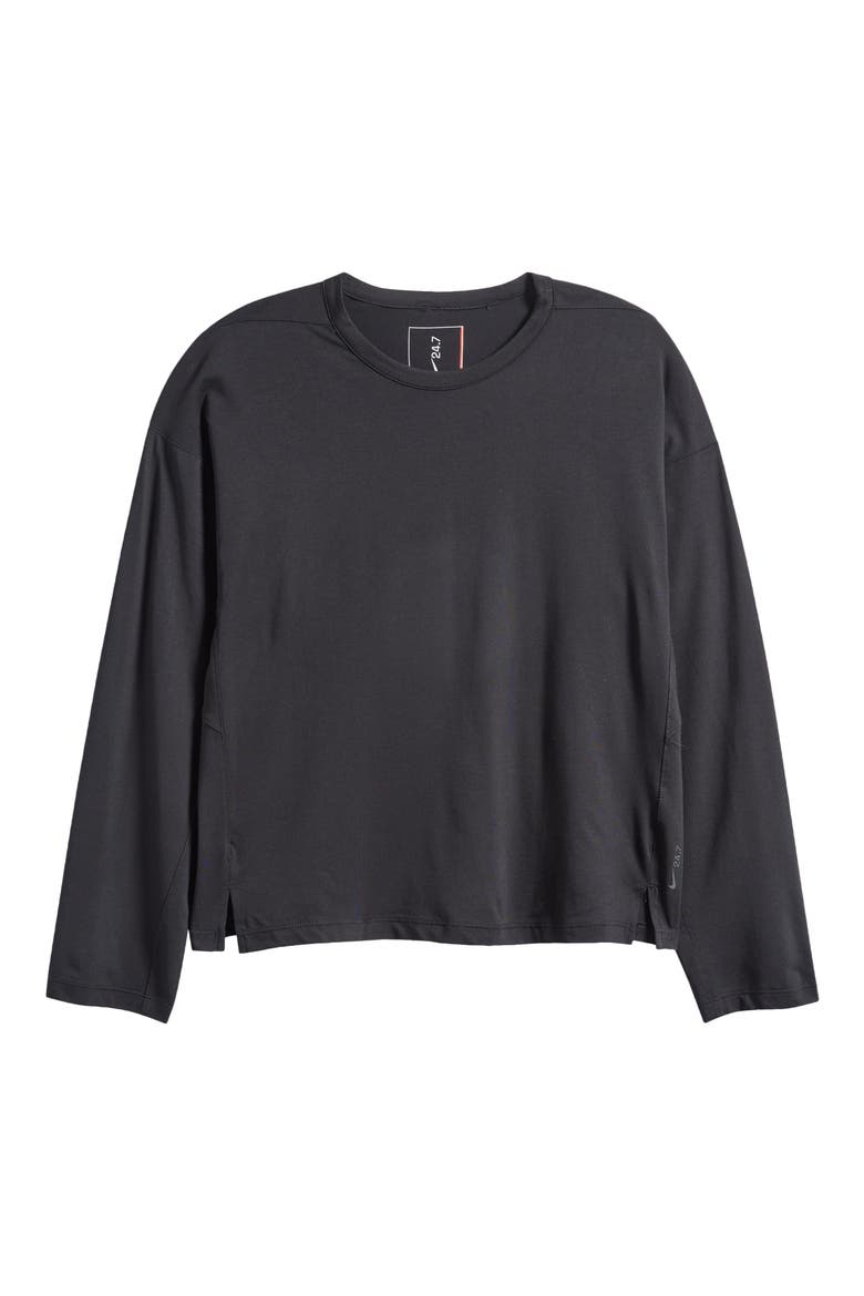 24.7 ImpossiblySoft Light Dri-FIT Long Sleeve Performance T-Shirt, Alternate, color, BLACK/ DK SMOKE GREY