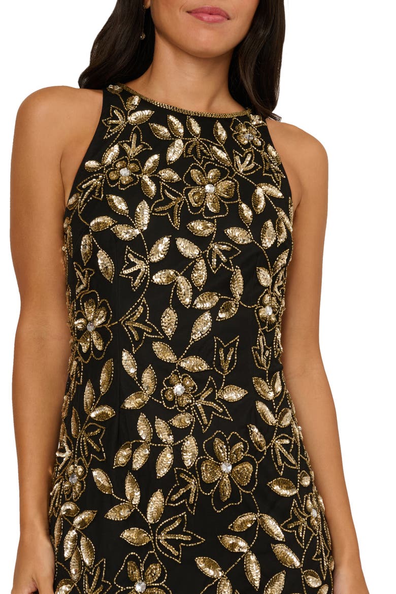 Embellished Mesh Gown, Alternate, color, BLACK/ GOLD