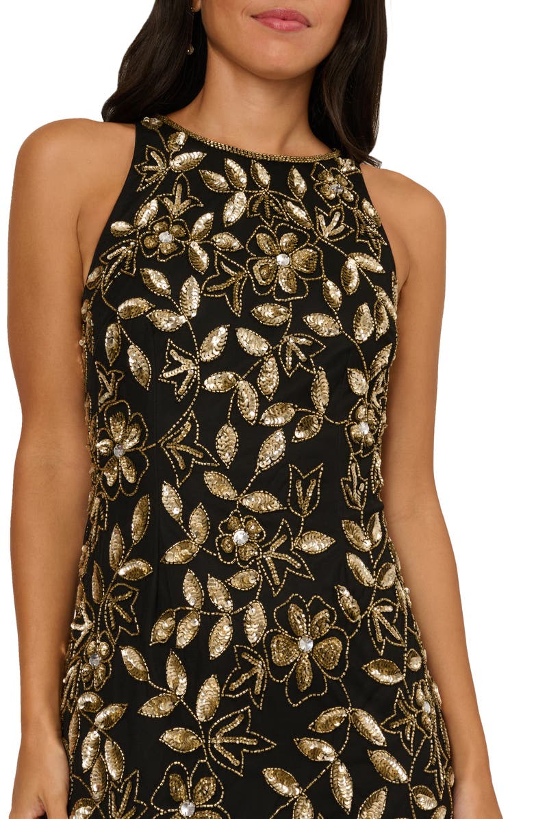 Adrianna Papell Embellished Mesh Gown, Alternate, color, Black/ Gold