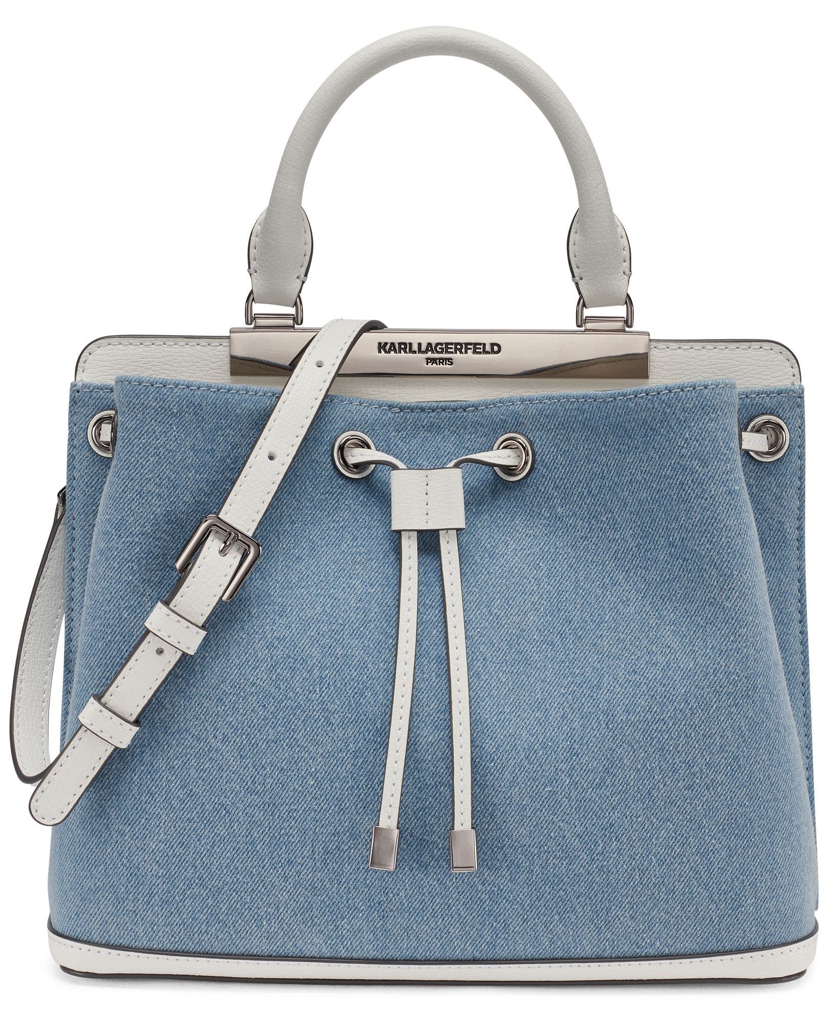 Evelina Denim Bucket Bag, Main, color, Light Denim