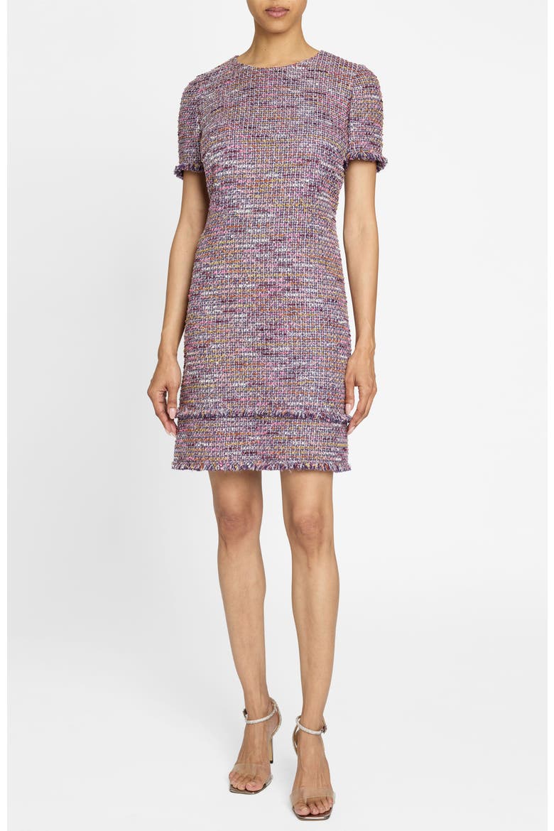 Melania Short Sleeve Shift Dress in Luxury Tweed, Main, color, DUSTY LILAC