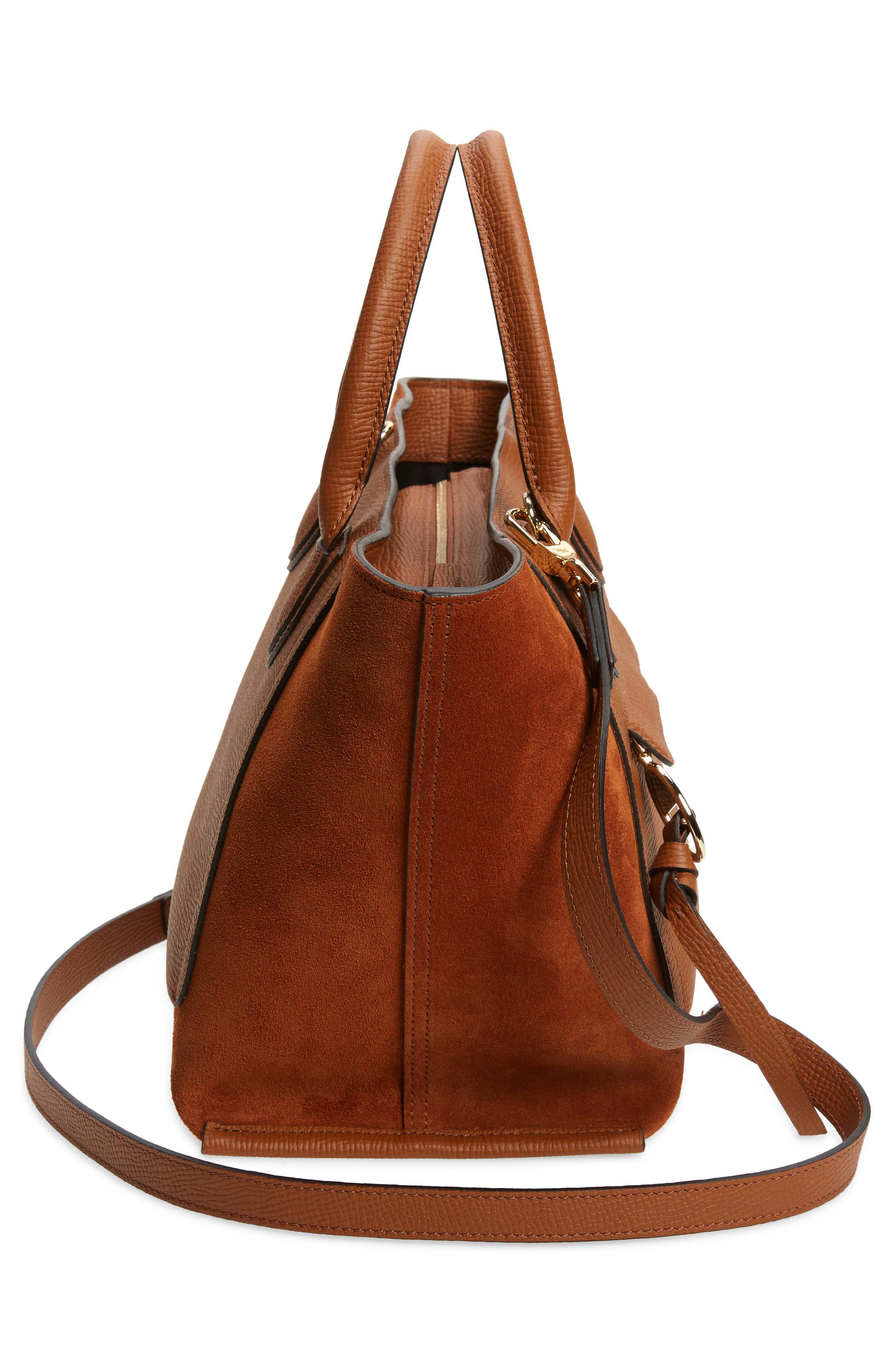 Longchamp Medium Mailbox Suede & Leather Top Handle Bag, Alternate, color, Cognac