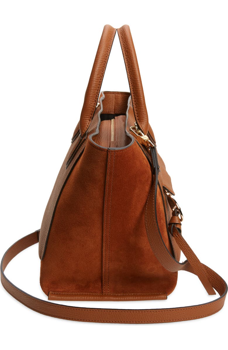 Longchamp Medium Mailbox Suede & Leather Top Handle Bag, Alternate, color, Cognac