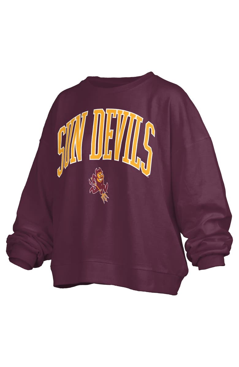 PRESSBOX Women's Pressbox Maroon Arizona State Sun Devils Janise Arch Over Logo Waist Length Oversized Pullover Sweatshirt, Alternate, color, Maroon