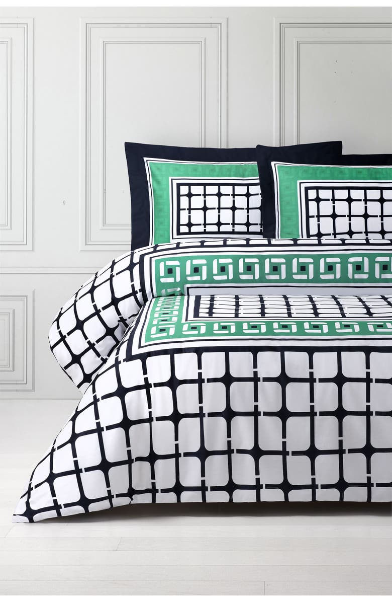 Brooks Brothers Framed Print Broken Cotton Duvet Cover & Sham Set, Alternate, color, Navy