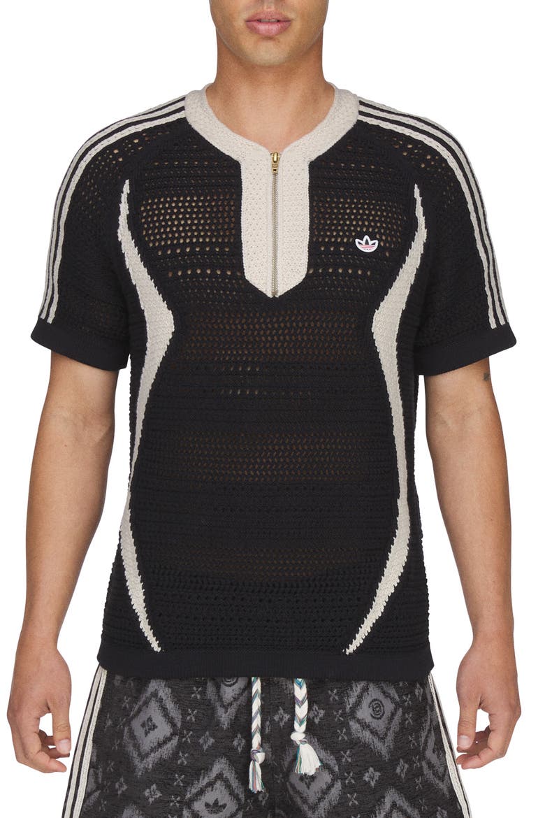 x CLOT Short Sleeve Quarter Zip Sweater, Main, color, BLACK/ WONDER WHITE