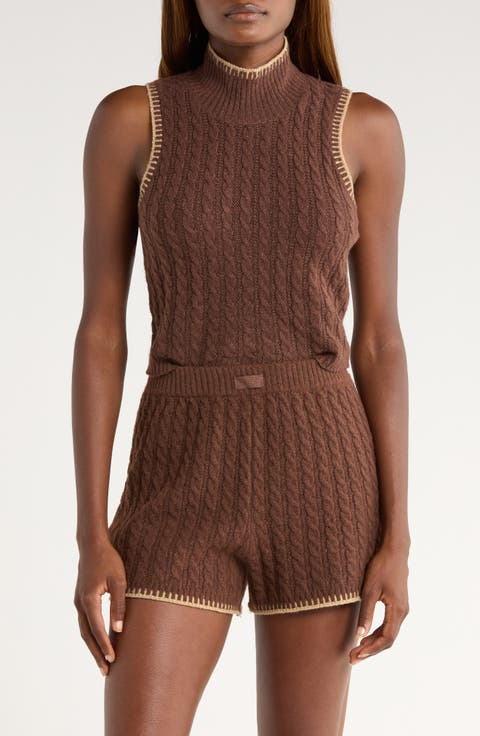 Zariah Cable Sleeveless Mock Neck Sweater