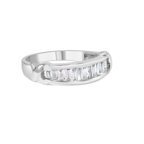 .925 Sterling Silver 1/2 Ctw Baguette Cut Diamond Channel Set X-Station Wedding Ring