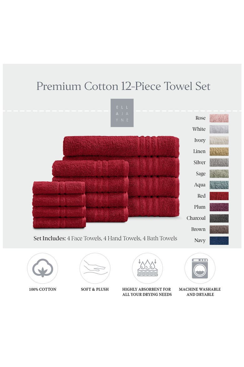 Solid Cotton 12-Piece Towel Set, Alternate, color, RED