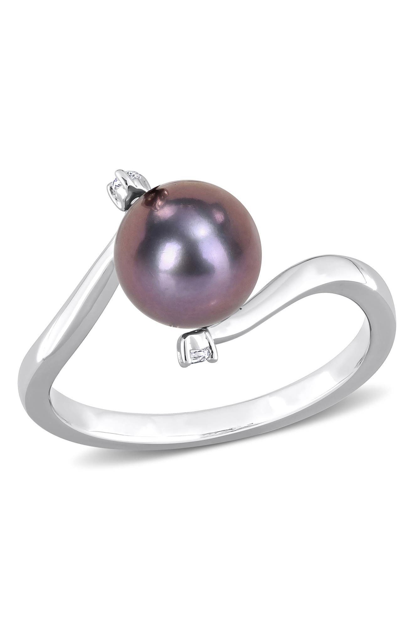 DELMAR Black Pearl & White Topaz Ring