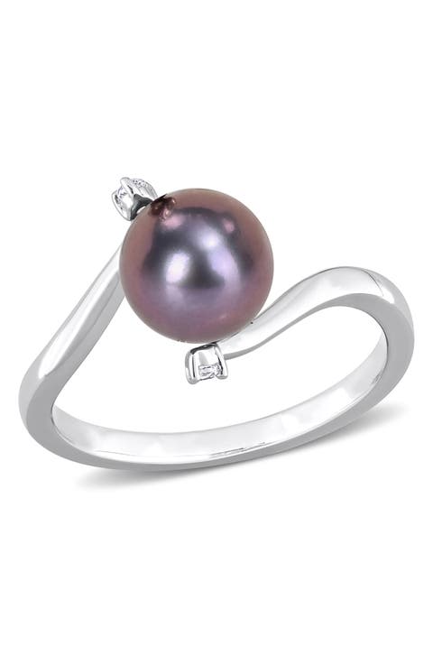 Black Pearl & White Topaz Ring