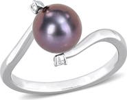 DELMAR Black Pearl & White Topaz Ring