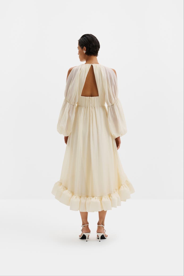 Leontine Pouf Sleeve Ruffled Midi Dress, Alternate, color, Pearl