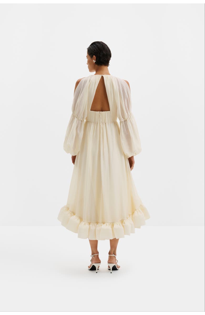 Malina Leontine Pouf Sleeve Ruffled Midi Dress, Alternate, color, Pearl