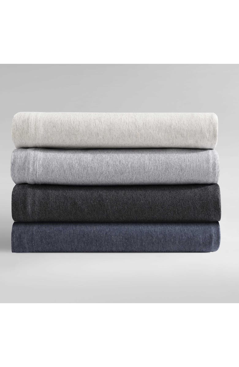 Calvin Klein Home Modern 300 Thread Count Mélange Cotton Blend Jersey Queen Sheet Set, Alternate, color, Dark Blue