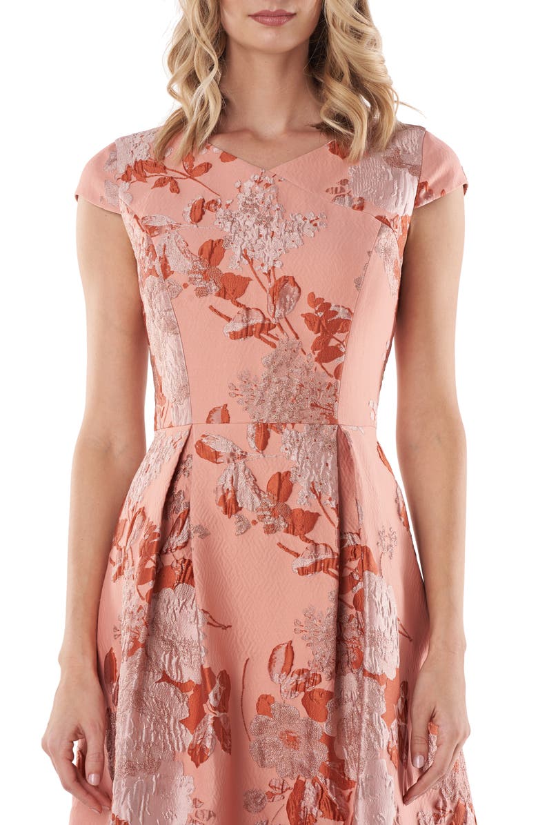 Kay Unger Floral Jacquard Midi Dress, Alternate, color, 