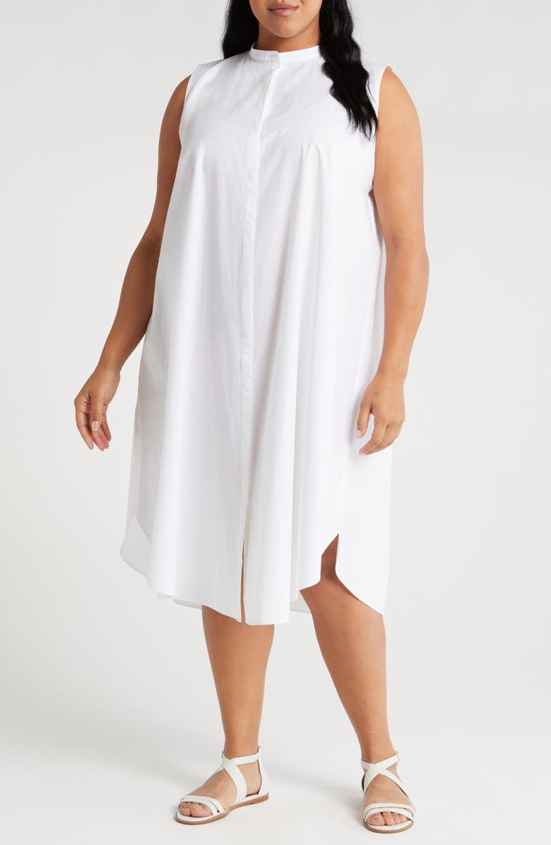 Eileen Fisher Mandarin Collar Sleeveless Organic Cotton Midi Shirtdress, Main, color, 