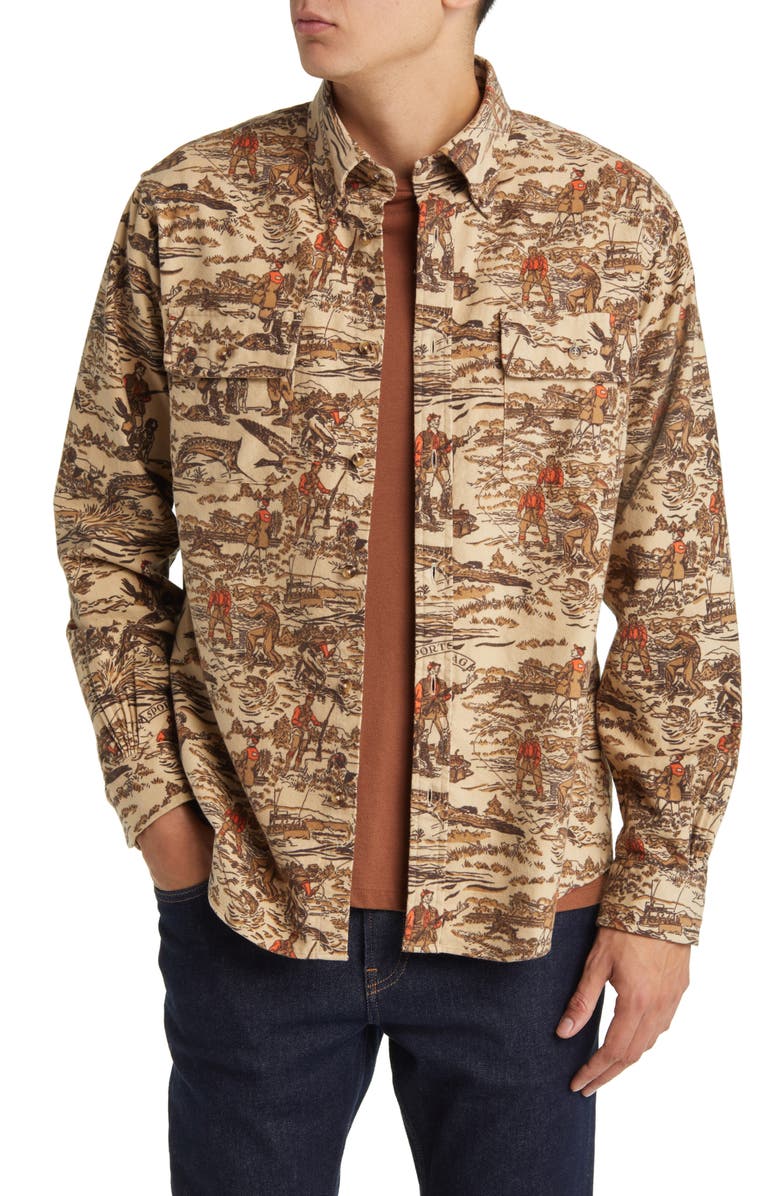 Brooks Brothers Archive Hunting Print Flannel Button-Down Shirt, Main, color,