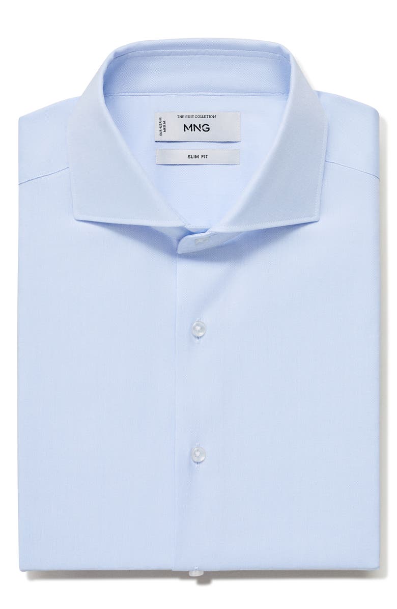 MANGO Slim Fit Structured Cotton Button-Up Shirt, Alternate, color, Sky Blue