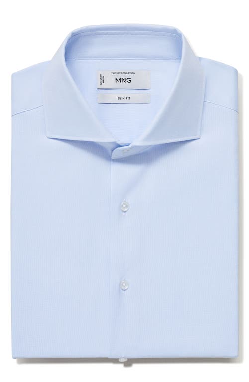 Mango Slim Fit Structured Cotton Button-up Shirt In Blue
