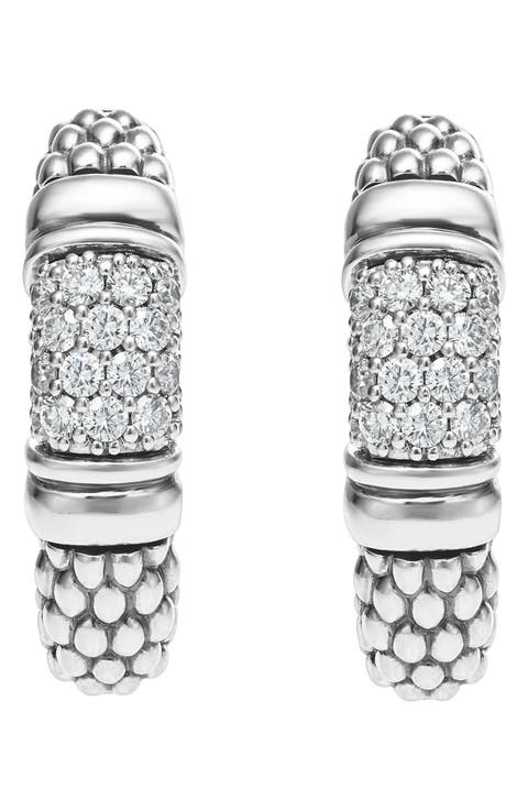 Signature Caviar Pavé Diamond J Hoop Earrings