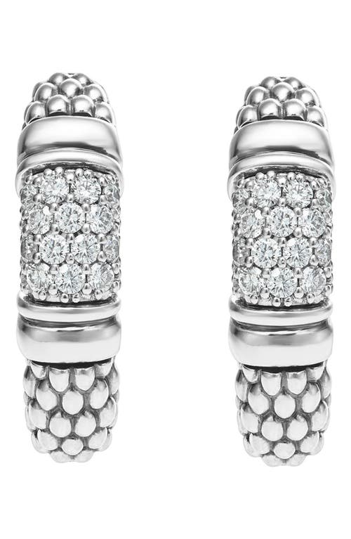 Lagos Sterling Silver Signature Caviar Diamond Bead Small Hoop Earrings In Silver