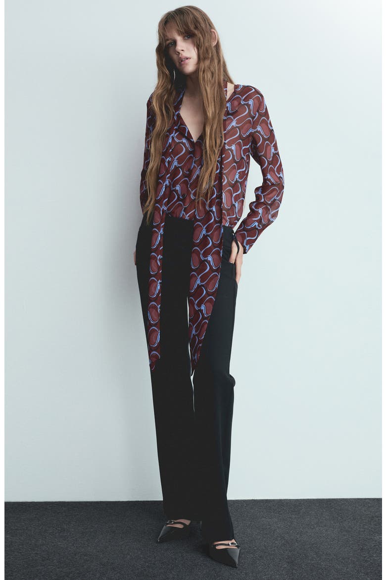 Bow Button-Up Shirt, Alternate, color, MAROON