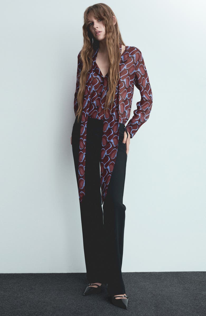 MANGO Bow Button-Up Shirt, Alternate, color, Maroon