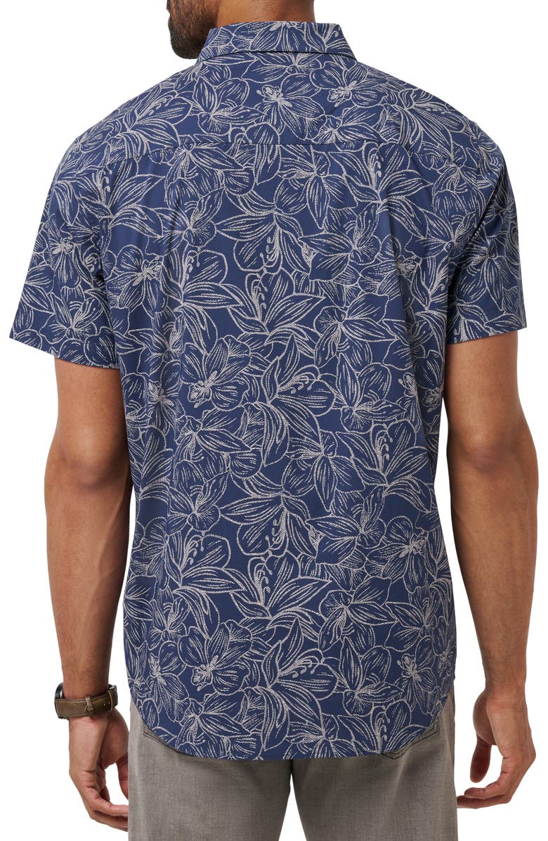 TravisMathew Sunset Sippin Floral Short Sleeve Button-Up Shirt, Alternate, color, Mood Indigo