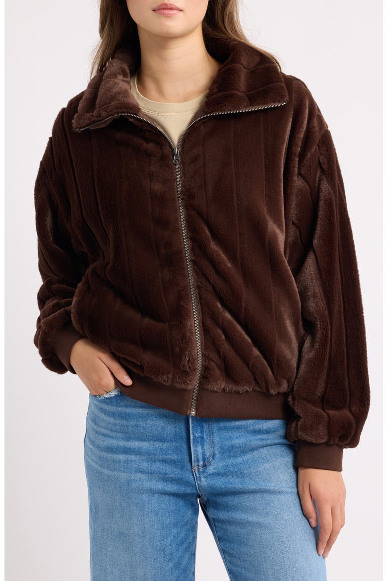 Faux Mink Zip Jacket, Alternate, color, CHOCOLATE BROWN