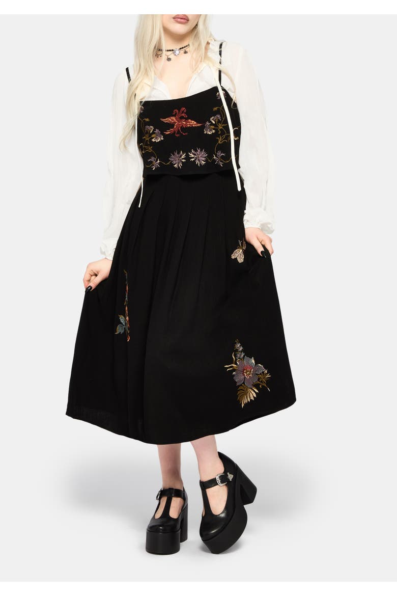 Genevra Embroidered Overlay Midi Dress, Alternate, color, Black