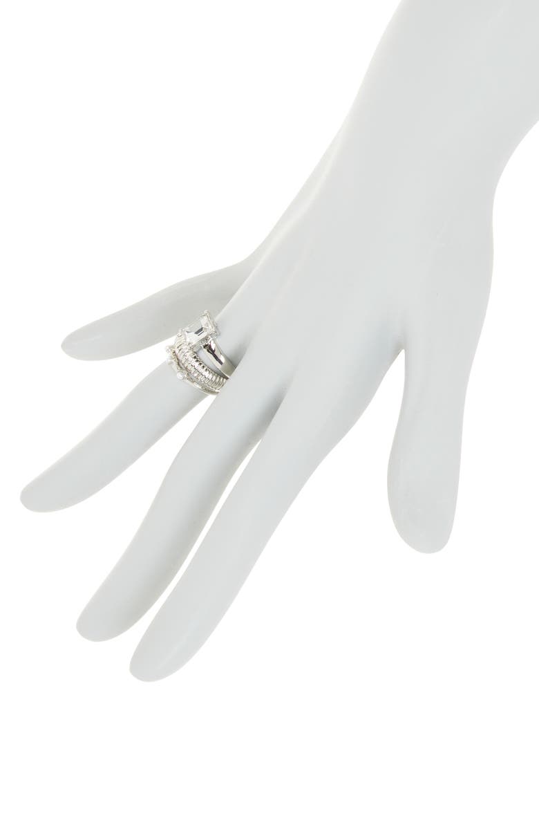 NORDSTROM RACK 3-Pack Assorted Crystal & Imitation Pearl Rings, Alternate, color, Clear- White- Gold