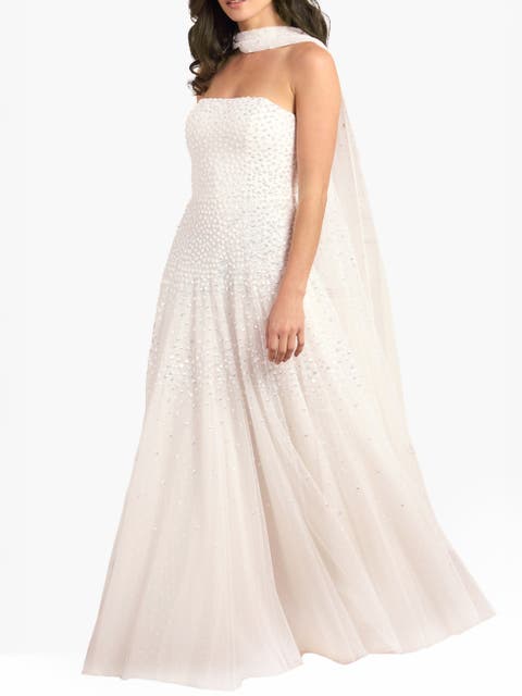 Sunrise Sequin Strapless Cape Gown