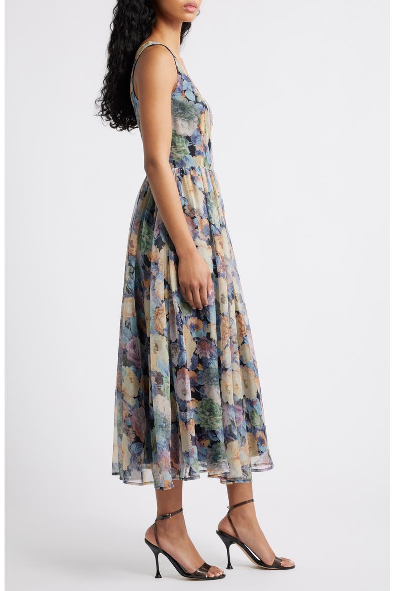 Logan Floral Square Neck Midi Dress, Alternate, color, GREY MULTI