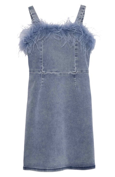 Kids' Faux Feather Denim Dress (Big Kid)