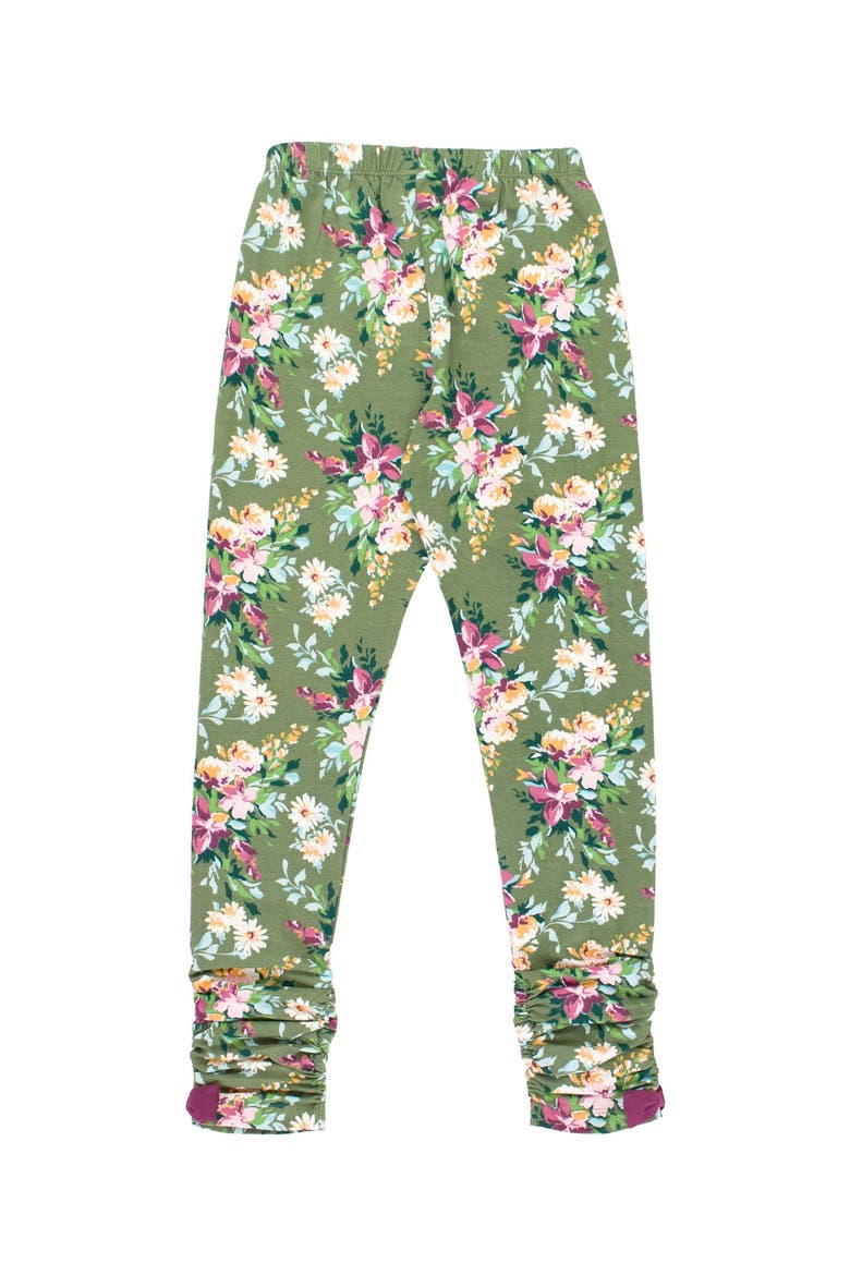 Girls Kids Ruched Bow Leggings, Alternate, color, Enchanted Garden