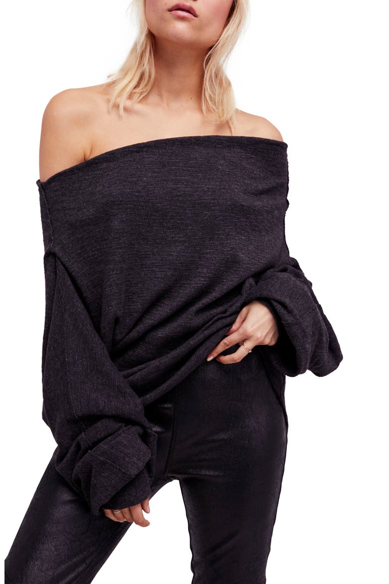 Skyline Thermal Off the Shoulder Tee, Main, color, BLACK