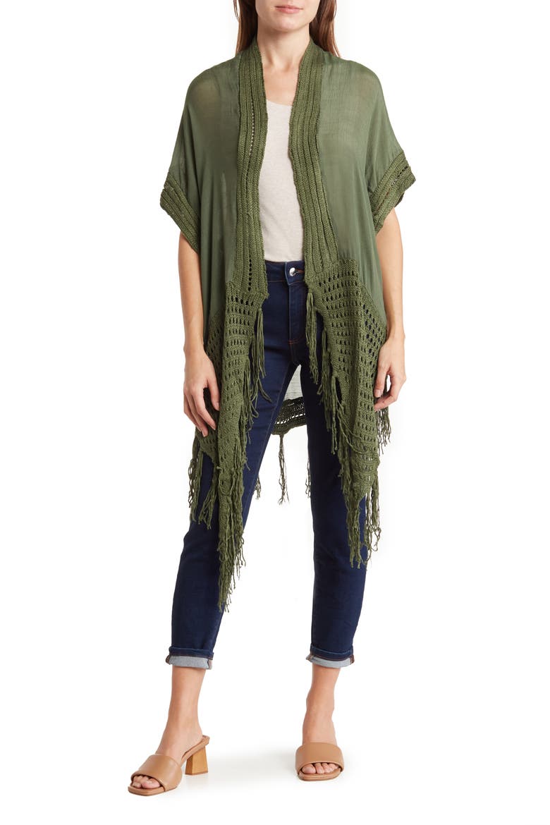 Tassel Trim Ruana, Main, color, OLIVE