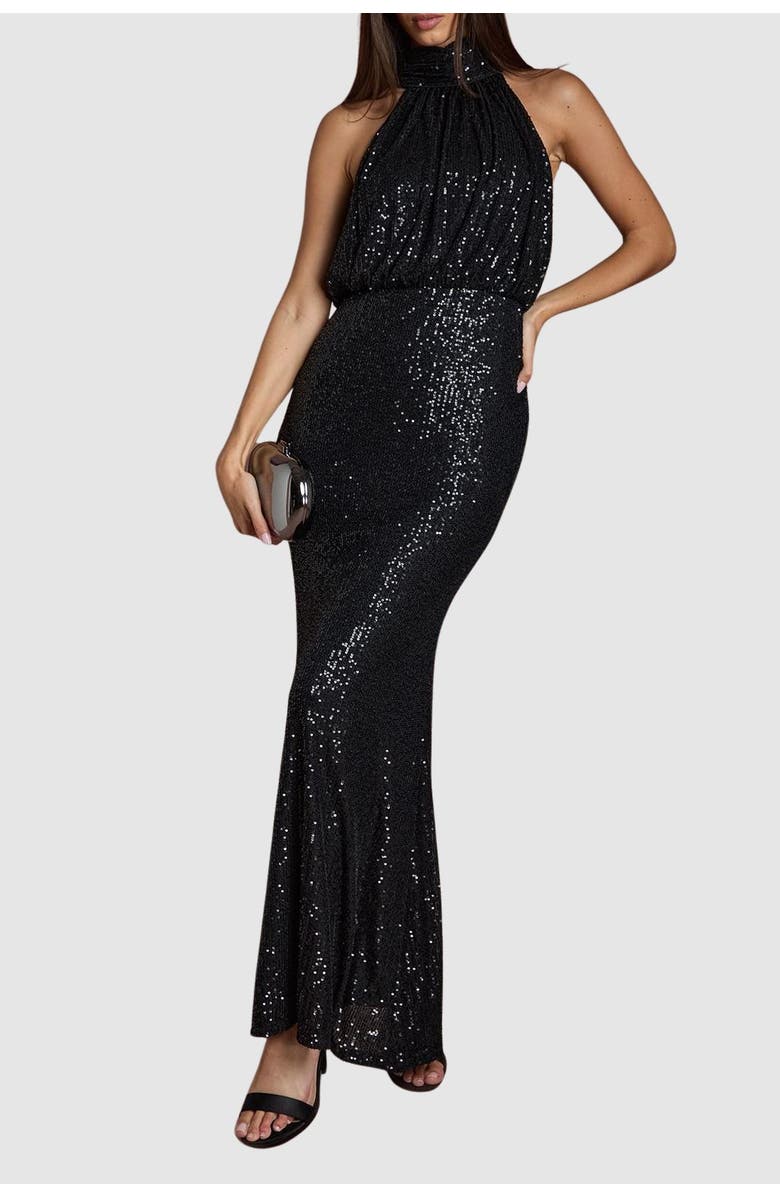 Coast Halterneck Sequin Bridesmaid Maxi Dress, Alternate, color, Black
