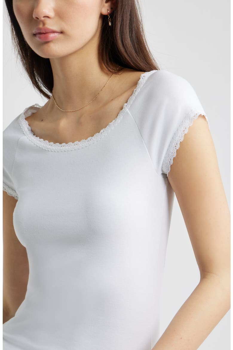 Lace Trim Cotton Blend T-Shirt, Alternate, color, WHITE
