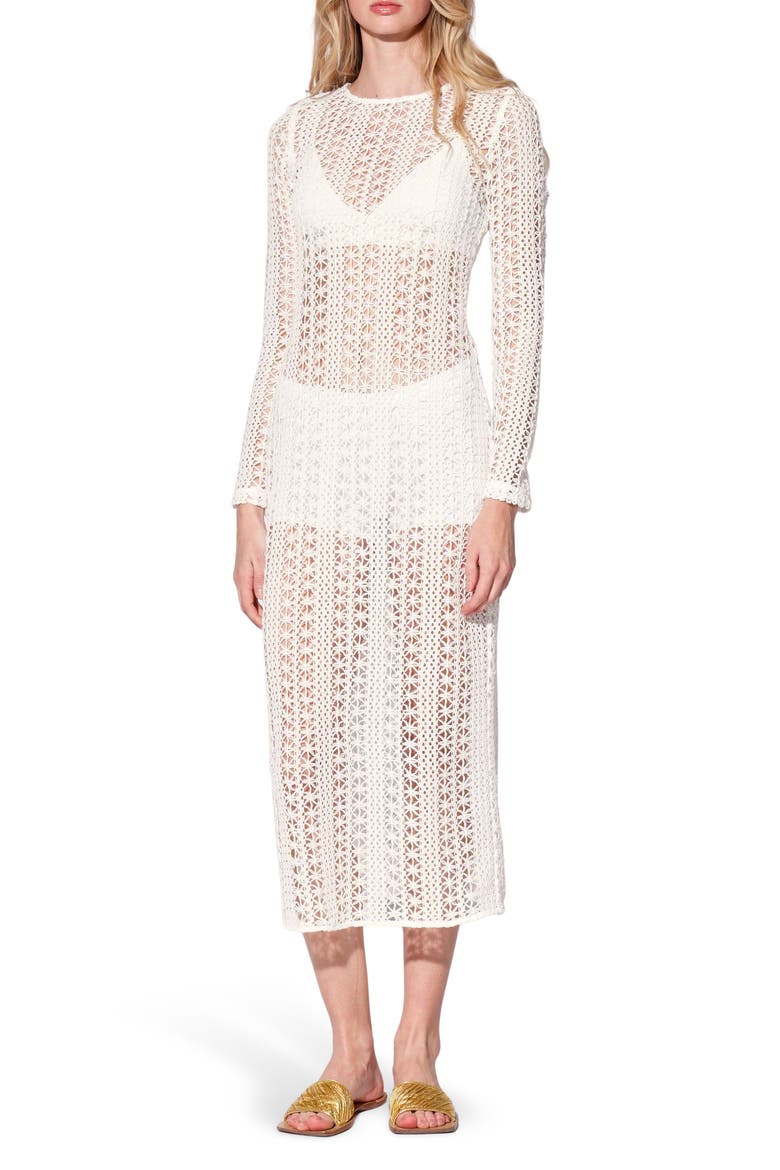 Ira Long Sleeve Open Stitched Dress, Main, color, WHITE