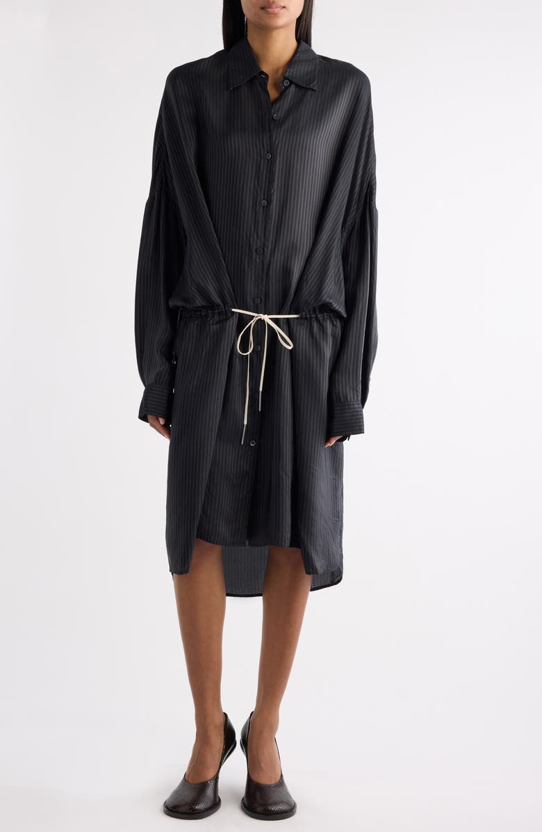 Dries Van Noten Dindia Tonal Stripe Long Sleeve Shirtdress, Main, color, Grey