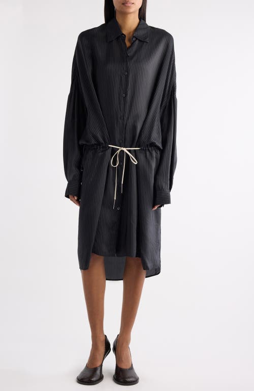 Dries Van Noten Dindia Tonal Stripe Long Sleeve Shirtdress In Black